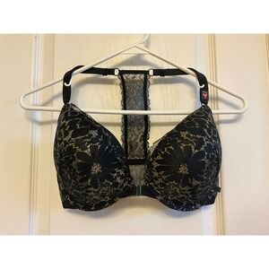 NWT Victorias Secret Black Gold Lace Front Close T-Back Push Up Bra 34DD